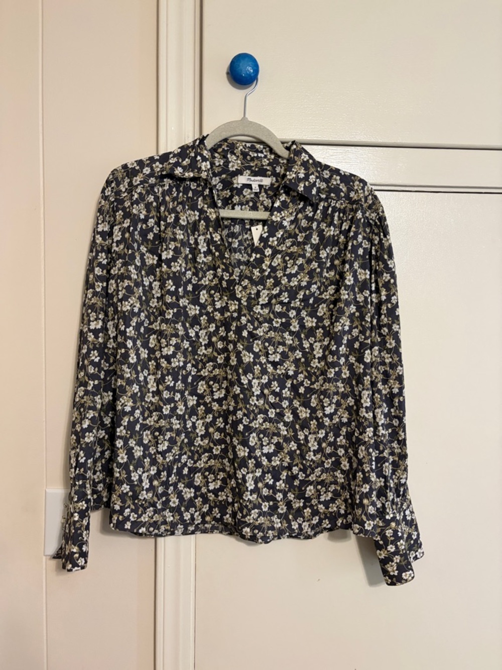 Madewell Navy Floral V-Neck Blouse NWT